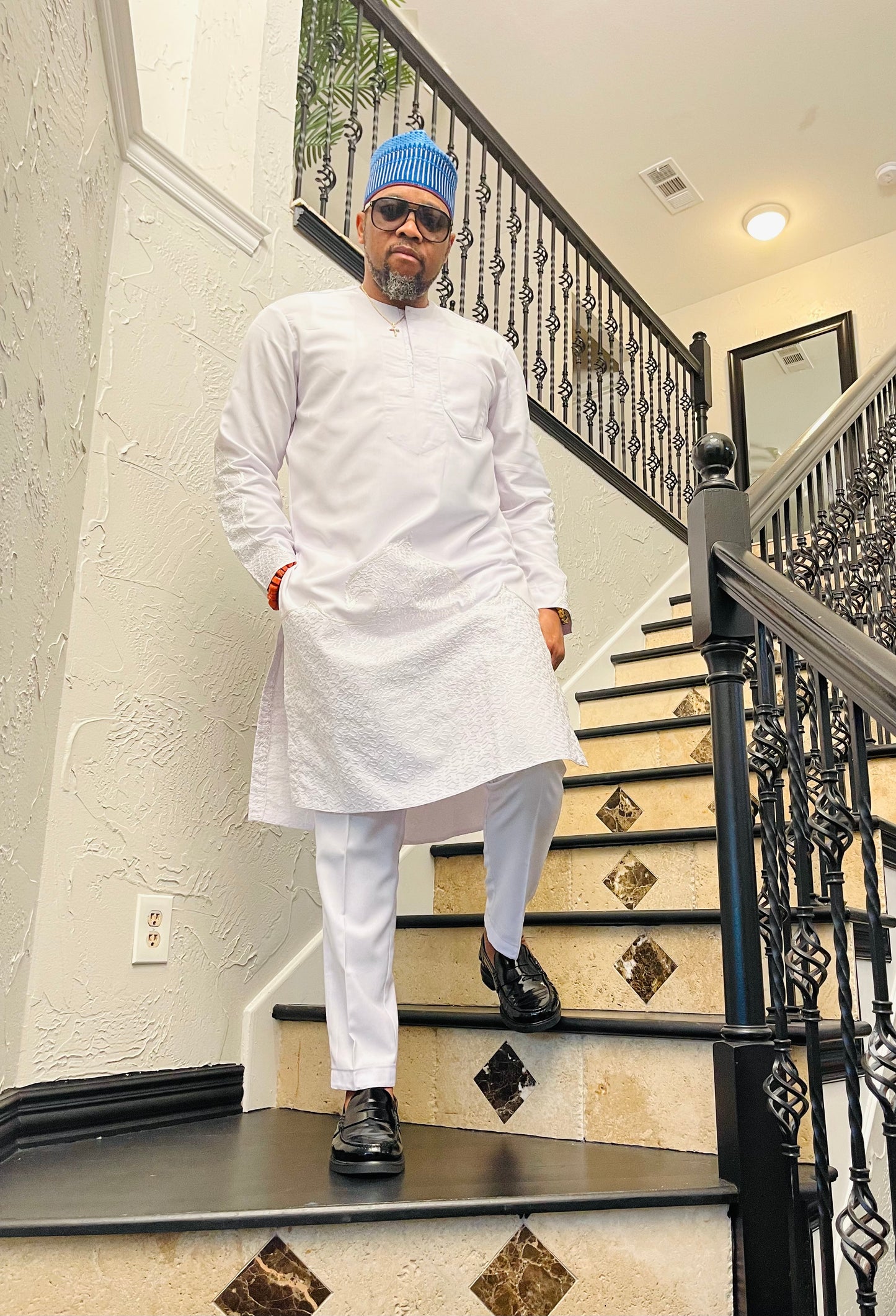 Bilbis African Kaftan with Silver Embroidery