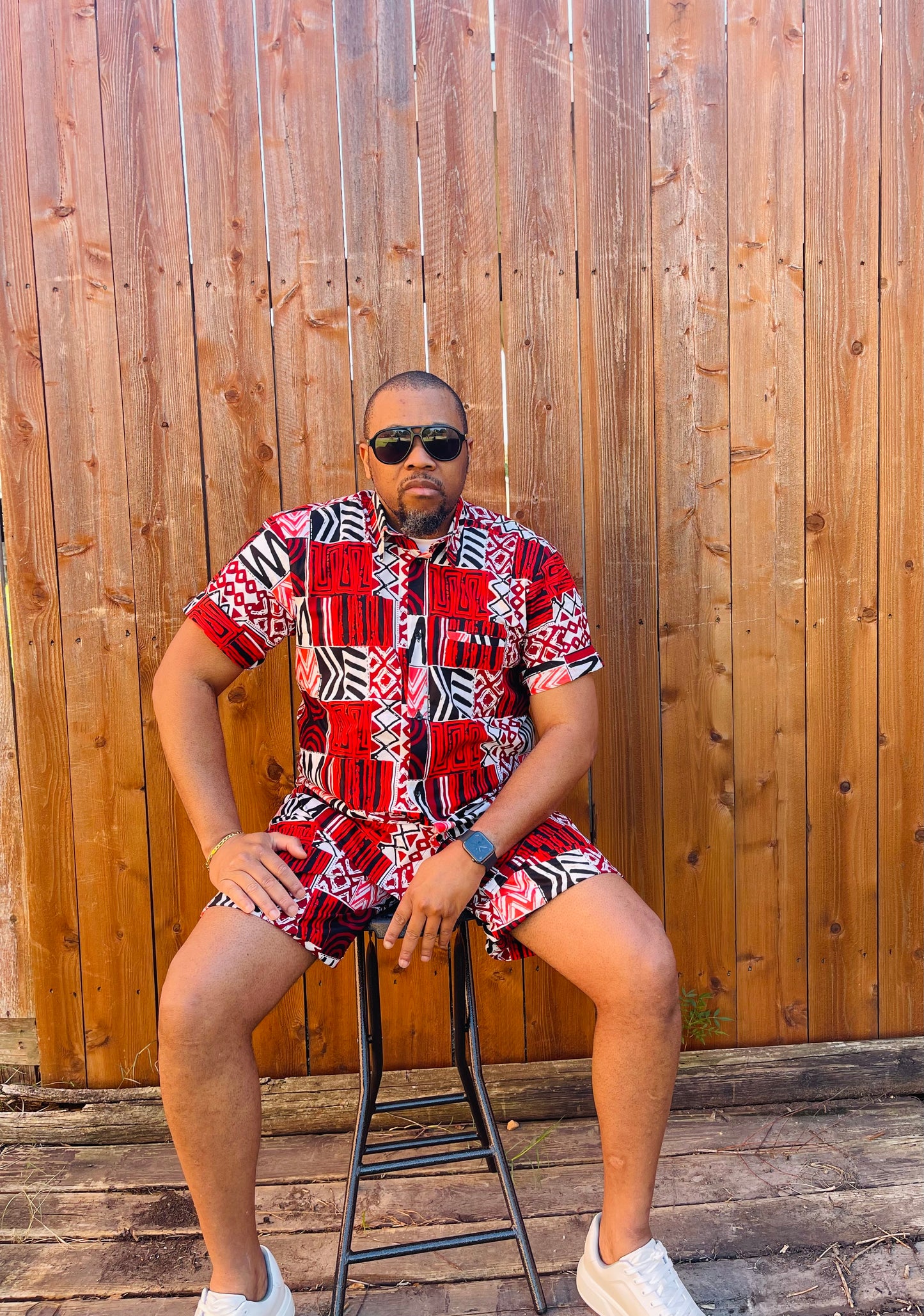 Remi African Print Button-Down Shirt and Shorts Set